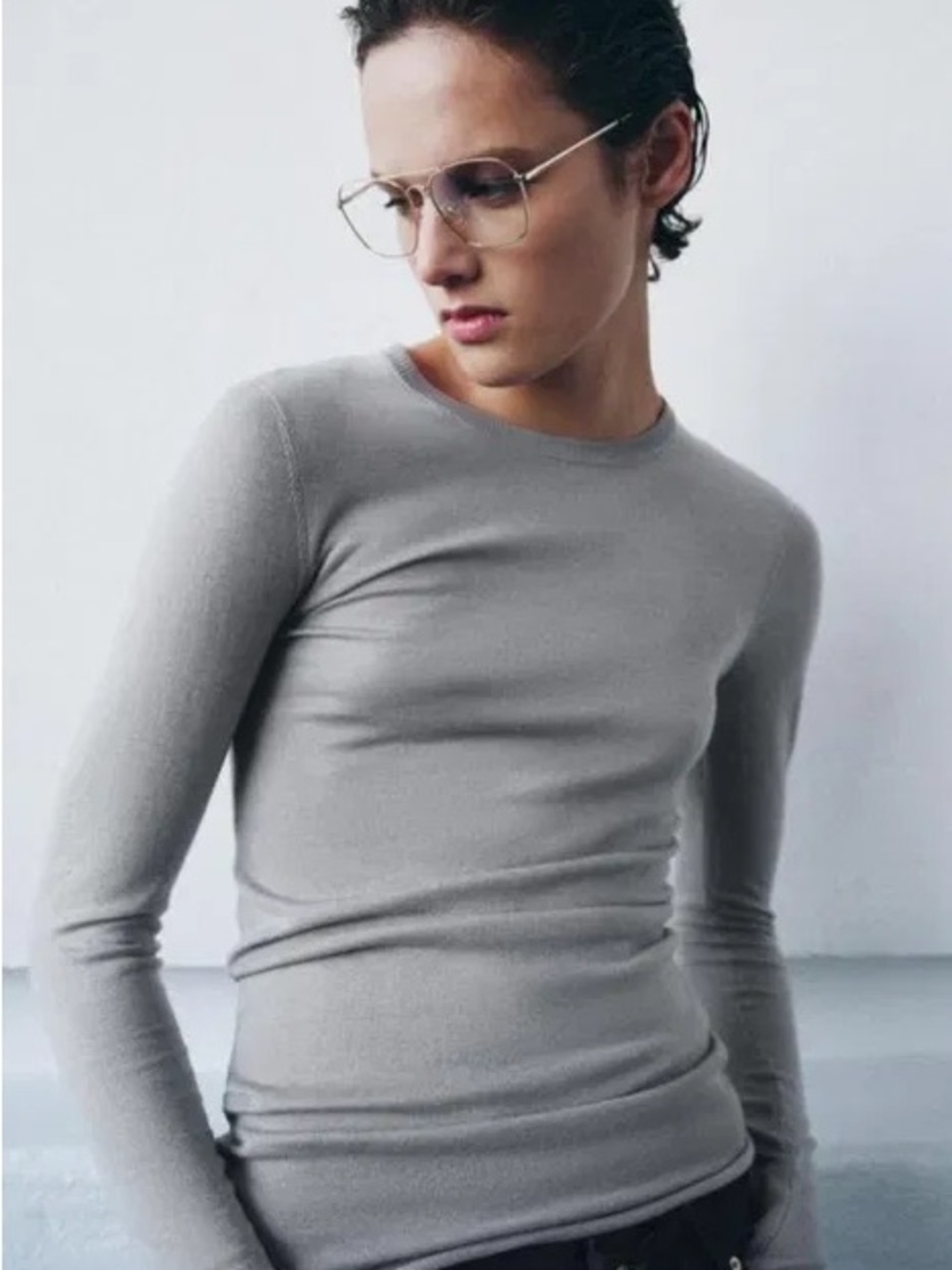 Zara fine knit wool jumper Pearl Grey 9598/011/804